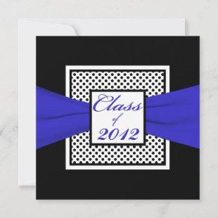 Cobalt Blue Black White Polka Dot Photo Graduation Invitation