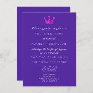 Cobalt  Purple PinkCrown Royal Glitter 16th Bridal Invitation
