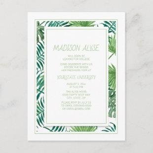 College Dorm Trunk Party Tropical Leaves White Invitation Postcard