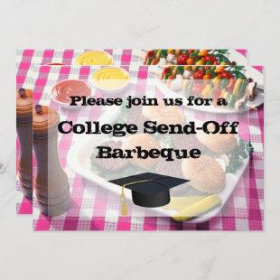 College Send-off Party BBQ Burgers Pink Tablecloth Invitation