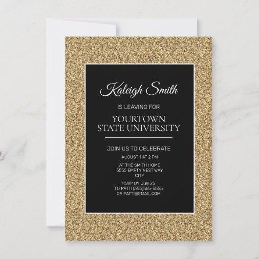 College Trunk Party Elegant Gold Glitter Black Invitation