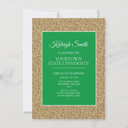 College Trunk Party Elegant Gold Glitter Green Invitation