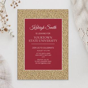 College Trunk Party Elegant Gold Glitter Red Invitation