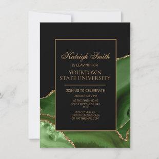 College Trunk Party Elegant Green Gold Marble  Invitation