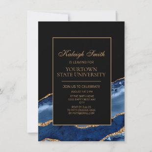 College Trunk Party Elegant Navy Blue Black Marble Invitation