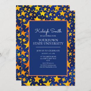 College Trunk Party Gold Stars Navy Blue Invitation