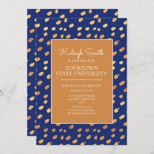 College Trunk Party Modern Blue Gold Invitation
