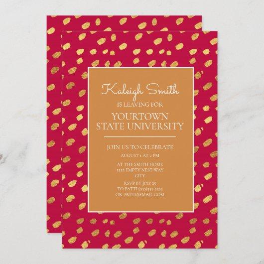 College Trunk Party Modern Gold and Red Invitation