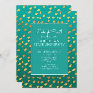 College Trunk Party Modern Green Teal Gold Invitation