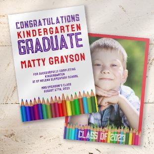 Color Pencils Kindergarten Photo Graduation  Announcement