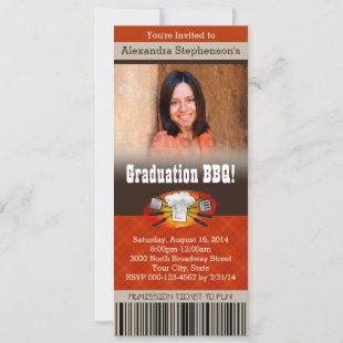 Color Photo Barbecue BBQ Graduation Party Ticket Invitation