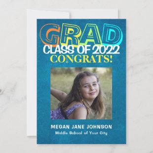 Colorful 5 photos middle school 2022 graduation announcement
