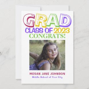 Colorful 5 photos middle school graduation announcement