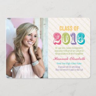 Colorful and Bright Class of 2016 Graduation Photo Invitation