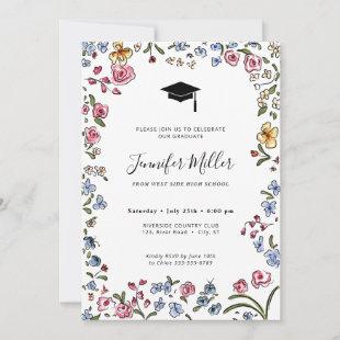 Colorful blooms hand drawn Graduation Party Photo  Holiday Card