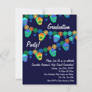 Colorful Blue Lanterns Graduation Party Invitation