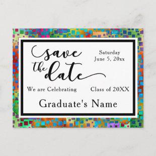 Colorful Confetti Graphic Graduation Save the Date Announcement Postcard