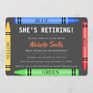 Colorful Crayon Teacher Retirement Invite