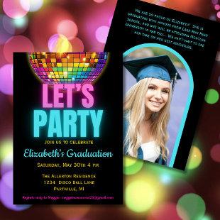 Colorful Disco Ball Photo Graduation Party Invitation