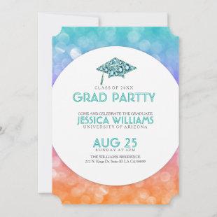 Colorful Faux Bokeh Glitter Graduation Invitation