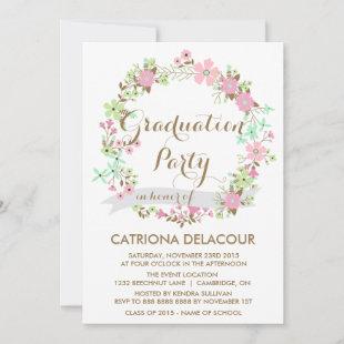 Colorful Floral Wreath Graduation Party Invitation