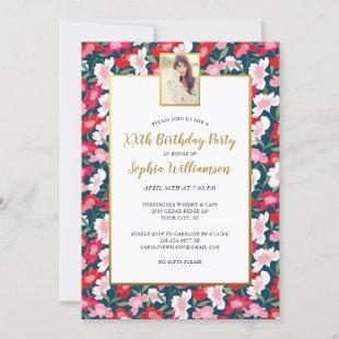 Colorful Flowers, Any Age Add Photo Birthday Party Invitation