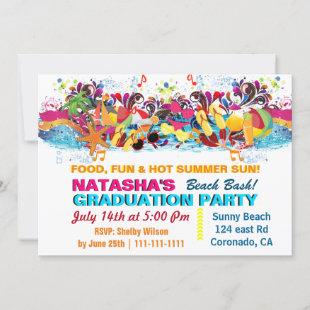 Colorful Fun Summer Beach Graduation Party  Invitation
