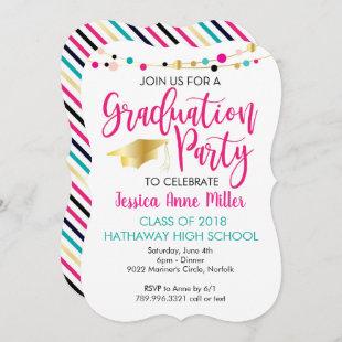 Colorful Lights Pink Gold Graduation Party Invitation