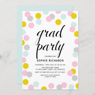 Colorful Pastel Confetti Dots Graduation Party Invitation