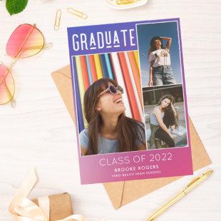 Colorful Photo Collage Girl High School Graduation Announcement