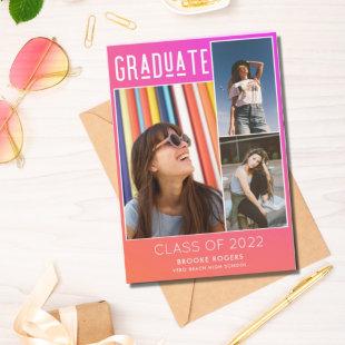 Colorful Photo Collage Girl High School Graduation Announcement