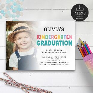 Colorful Photo Overlay Kindergarten Graduation  Invitation