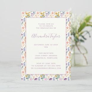Colorful Watercolor Wildflowers Graduation Party Invitation