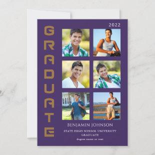 Colors Gold 2 & Purple Graduate Multi Photo Invitation