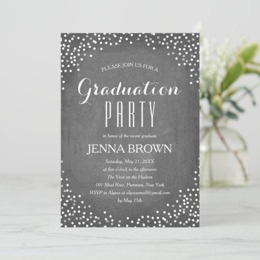 Confetti Chalkboard Graduation Party Invitation