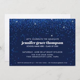 Confetti Glitter Blue  Photo Graduation Party Invitation