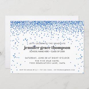 Confetti Glitter Blue White Photo Graduation Party Invitation