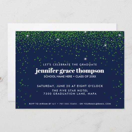 Confetti Glitter Green Blue Photo Graduation Party Invitation