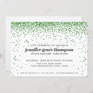 Confetti Glitter Green White Photo Grad Party Invitation