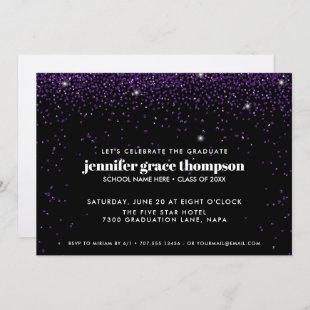 Confetti Glitter Purple Black Photo Grad Party Invitation