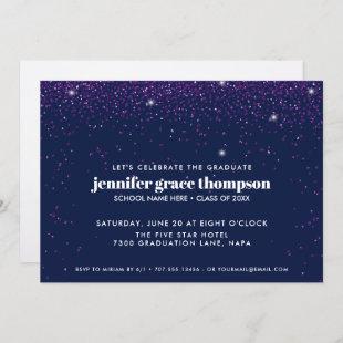 Confetti Glitter Purple Blue Photo Grad Party Invitation