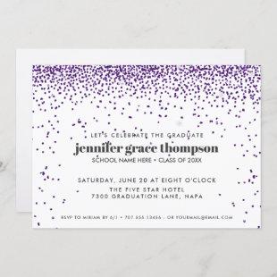 Confetti Glitter Purple White Photo Grad Party Invitation
