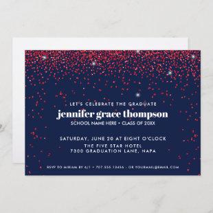 Confetti Glitter Red Blue Photo Graduation Party Invitation