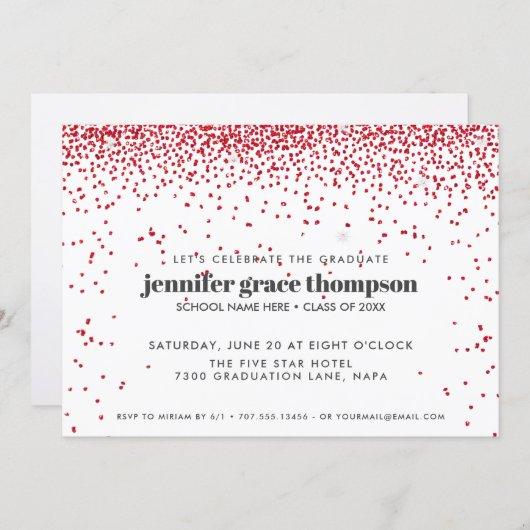 Confetti Glitter Red White Photo Graduation Party Invitation