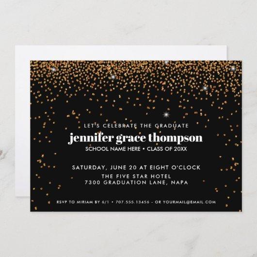 Confetti Gold and BLACK Photo Graduation Party Invitation