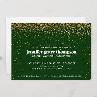 Confetti Gold and Green Photo Graduation Party Invitation
