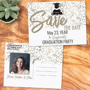 Confetti Graduation Custom Photo Save The Date Announcement Postcard