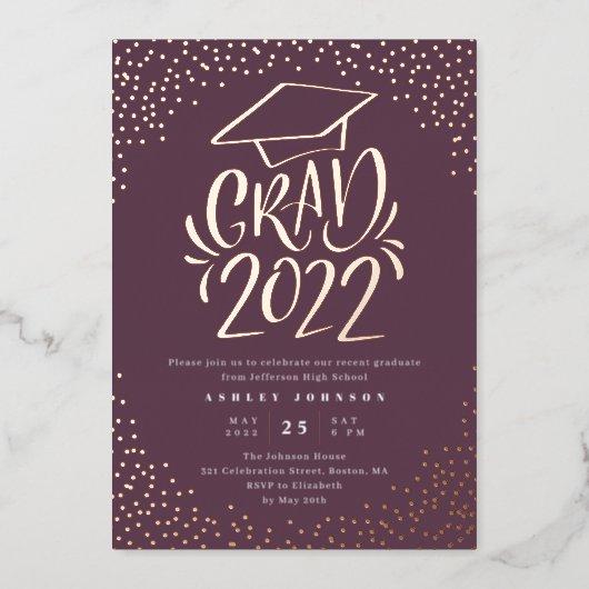 Confetti Lettered Grad 2022 Graduation Party Fig Foil Invitation
