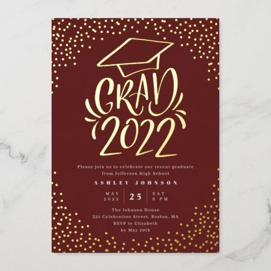Confetti Lettered Grad 2022 Graduation Party Red Foil Invitation