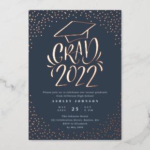 Confetti Lettered Grad 2022 Graduation Party Slate Foil Invitation